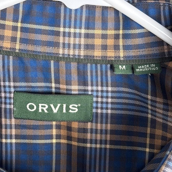 Orvis Shirt Mens Medium Blue Brown Plaid Stretch Long Sleeve Button Up Casual - Picture 4 of 12